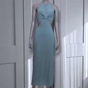 Y2k blue halter cut out maxi
